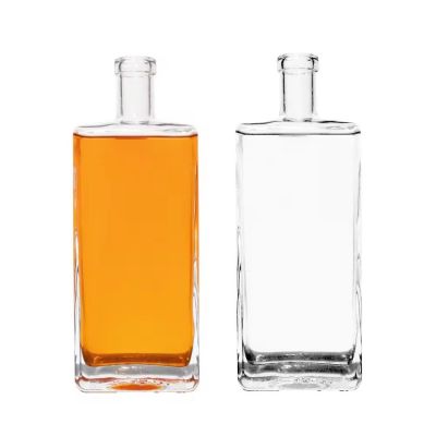 Custom super flint glass square liquor bottle 200ml 375ml 500ml 700ml 750ml spirit liquor long island bottle with cork top