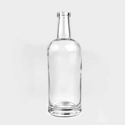 High quality 500ml 700ml 750ml 1000ml transparent round empty flint glass bottle for Vodka with cork