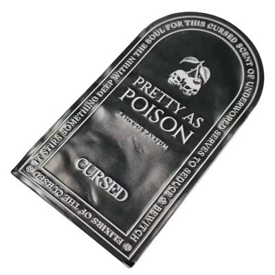 Customized Embossed Metal Label Waterproof Luxury Perfume Stickers Printing Aluminum Labels Cosmetics Black Labels