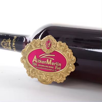 Factory Custom Luxury 3d Embossed Foil Aluminum Gold Wine Bottle Labels Stickers With Adhesive