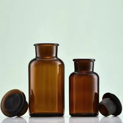 Brown Apothecary Glass Storage Bottle with Lid Botanical Jar Stem Flower Vase Amber Glass Apothecary Jar