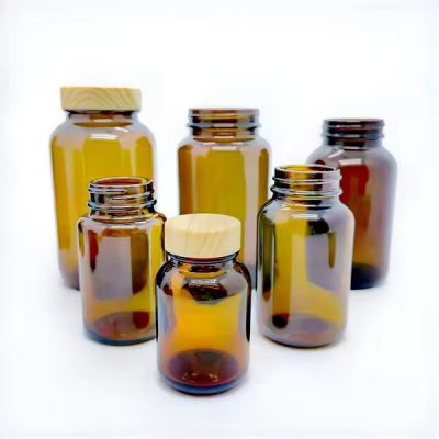 Amber Packers 100ml 150ml 250ml 300ml Brown Medicine Wide Mouth Glass Pill Bottles with Metal Lids