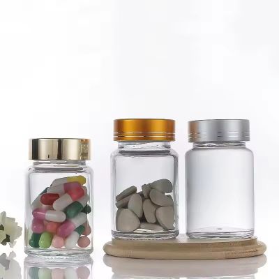 printing design 100ml 150ml frosted round glass bottles pharmaceutical pill bottle medicine capsule pill bottles with screw cap