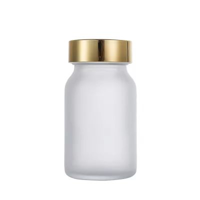 Food grade vitamin tablet bottle packaging 40ml 60ml 80ml 100ml 120ml wide mouth clear frosted glass capsule bottle with lid