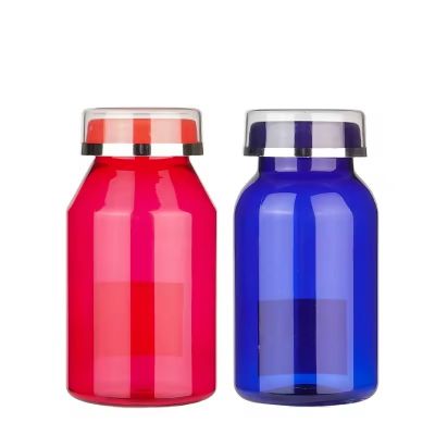Wholesale Clear Red/Blue Customized PET Plastic Medicine Dietary Supplement Vitamins Pill Bottles
