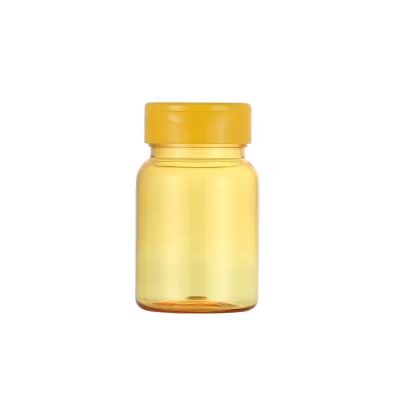 IN STOCK Medical PET Plastic Tablet Empty Vitamin Pill Capsule Bottle with Lid Cap Transparent Yellow Empty Biodegradable Box