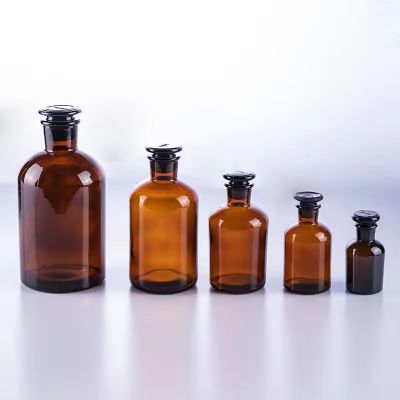 250ml 500ml 1000ml laboratory chemicals amber glass reagent bottle with glass lid