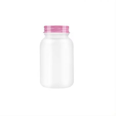 Apothecary Jars 150ml OEM frosted wide mouth capsule medicine pills glass bottles with pink aluminum screw cap