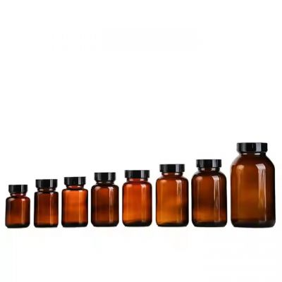 Pharmaceutical 60ml 75ml 100ml 120ml 150ml 200ml 250ml 300ml 400ml 500ml Wide Mouth Amber Glass Pill Bottles for Table