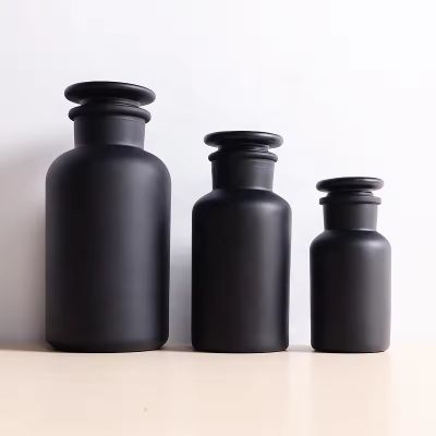 Chemical reagent big wide mouth with glass stopper painted matte black glass bottle
