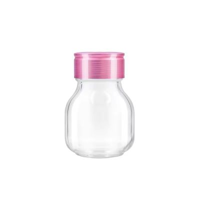 80ml factory direct sale empty clear pills container tablet packaging glass jar with pink metal lid