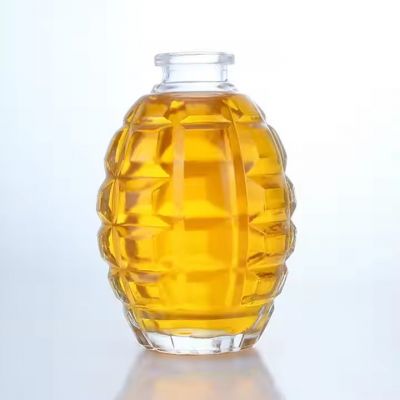 Unique Grenade 500ml 750ml Embossed Crimping Neck Wine Liquor Juice Beverage Glass Bottle