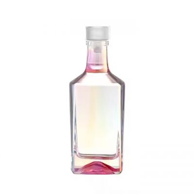 Best Selling Factory price Screen printing pink color square cork whiskey Vodka bottle 500ml 750ml 1L glass bottle