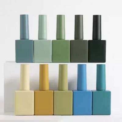 Wholesale Custom Nail Gel 10ml 15ml Green Blue square Fancy Nail Polish Bottle with Gold Cap