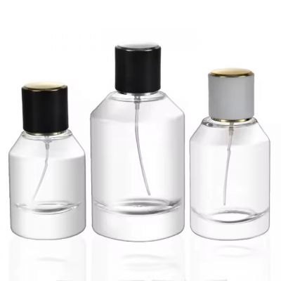 Flat Shoulder Cylindrical Shaped Cosmetic 30ml 50ml 100ml Glass Bottles for Perfume Essential Oil Skincare Liquid