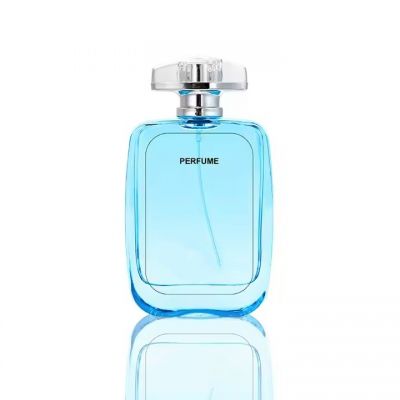Summer Hot Sales Ocean Blue Rectangular Glass Perfume Bottle, 30ml 50ml Glass Perfume Bottle with Custom Packaging