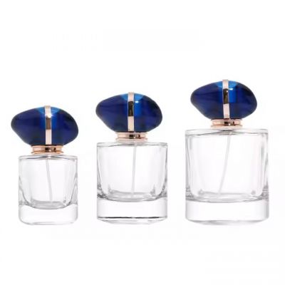 Hot Selling 30ml 50ml 100ml Perfume Spray Bottle Transparent Square Perfume Glass Bottles With Blue Gemstone Lid