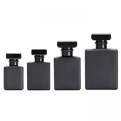 Hot Selling Glass Perfume Bottle 20ml 30ml 50ml 100ml Black Empty Flat Square Shape Glass Spray Bottles With Cap