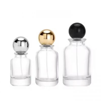 Luxury Glass Parfum Bottle With Ball Lids 30ml 50ml 100ml Ready Stock Empty Round Cylinder Perfume Spray Bottle