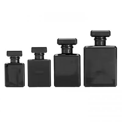 20ml 30ml 50ml 100ml Flat Square Shiny Black Glass Perfume Bottles Empty Crimp Neck Glass Spray Bottle With Cap
