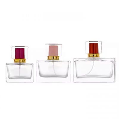 Wholesale 30ml 50ml 100ml Clear Square Rectangle Shape Custom Spray Bottle Luxury Empty Glass Perfume Bottle