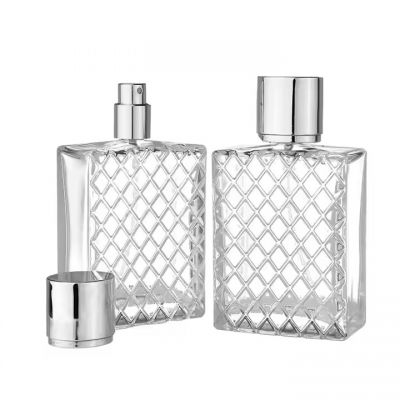 100ML Transparent Plaid Perfume Dispenser Bottle Portable Empty Refillable Glass Spray Bottles With Silver Lids