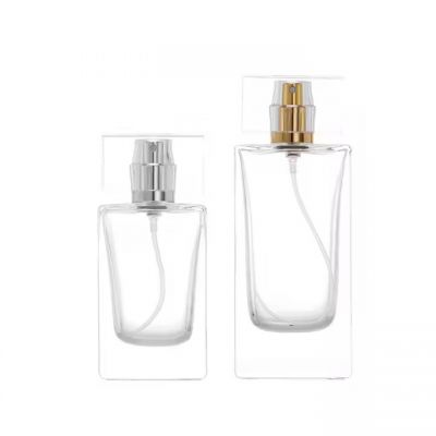 Thick Bottom High Quality Glass Perfume Bottle 30ml 50ml Empty Flat Square Shape Crimp Neck Spray Perfume Bottle