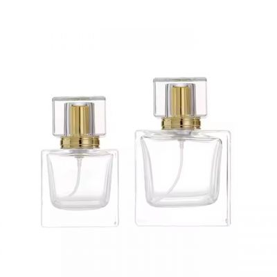 50ml 100ml Cube Shape Glass Perfume Bottles Square Empty Thick Base Spray Perfume Bottle With Acrylic Cap