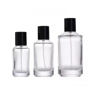 Thick Bottom Luxury Perfume Bottle 30ml 50ml 100ml Empty Perfume Atomizer Mist Spray Glass Bottle With Black Cap