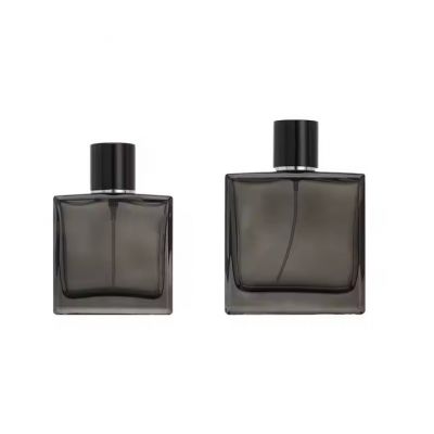 50ml 100ml Spray Bottle Luxury Custom Square Transparent Gray Glass Perfume Bottle With Mist Spray Heavy Cap