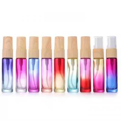 10ml Multicoloured Portable Mini Empty Gradient Colors Perfume Glass Spray Bottles With Wood Grain Plastic Sprayer Pump Cap