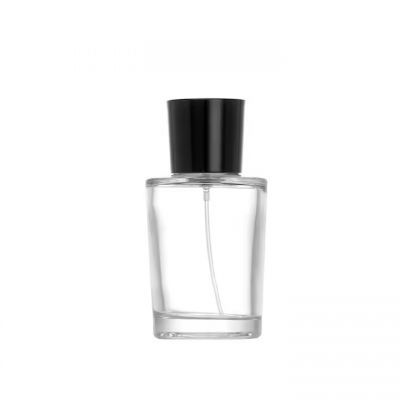 Wholesale 75ml Round Glass Perfume Bottles Empty Crimp Neck Sprayer Pump Perfume Atomizer Spray Bottle With Glossy Black Cap