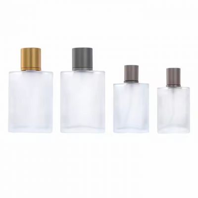 Hot Selling 30ml 50ml 100ml Frosted Glass Perfume Bottle Empty Refillable Flat Round Spray Perfume Bottle With Gray Lid