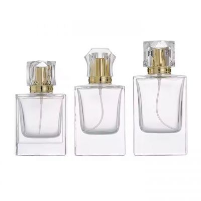 Wholesale Luxury Women 50ml Square Spray Bottles Empty Flat Square Shape Glass Perfume Bottle With Acrylic Lid