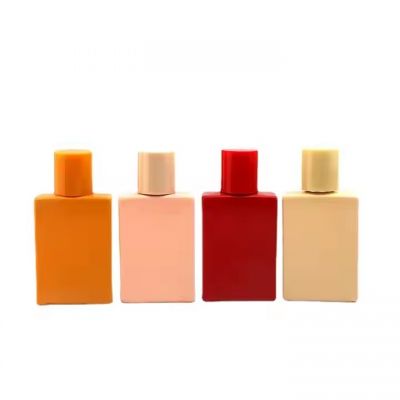 Wholesale Refillable Glass Perfume Bottle Empty 30ml Flat Square Colorful Screw Spray Pump Glass Sub-bottling Bottles With Lids