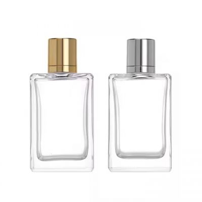 Luxury Thick Bottom Glass Perfume Bottle 100ml Clear Empty Rectangular Crimp Spray Pump Perfume Bottles With Gold Silver Lids