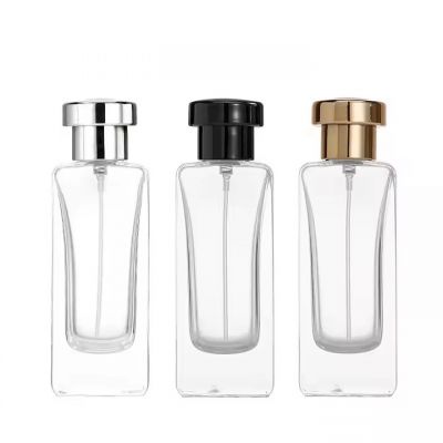 Hot Sale Glass Bottle for Perfume 50ml Clear Square Perfume Atomizer Bottle Empty 15mm Crimp Neck Glass Spray Bottles With Caps