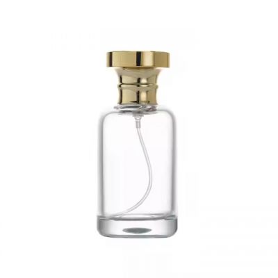 Perfume Bottles 50ml Luxury Round Parfum Empty Perfume Atomizer Crimp Spray Perfume Glass Packaging Bottle With Gold Lid