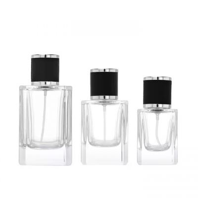 Low MOQ Wholesale Empty Luxury 30ml 50ml 100ml Square Clear Glass Perfume Bottle With Crimp Sprayer Pump