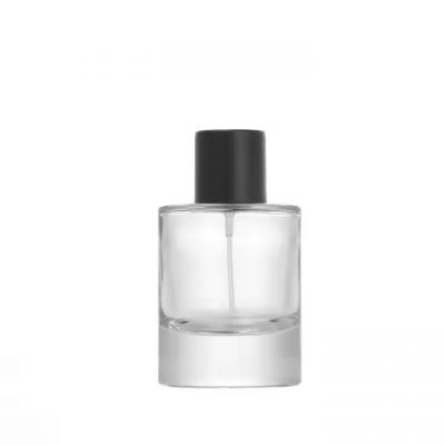 50ml Thick Bottom Round Cylindrical Glass Perfume Bottle Empty 15mm Crimp Neck Glass Perfume Spray Bottles Wtih Matte Black Lids