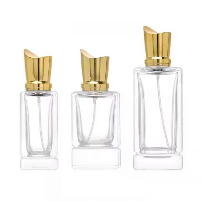 Luxury Perfume Bottle 30ml 50ml 100ml Empty Square Shape Glass Spray Bottles Crimp Neck Perfume Atomizer Bottles With Gold Caps