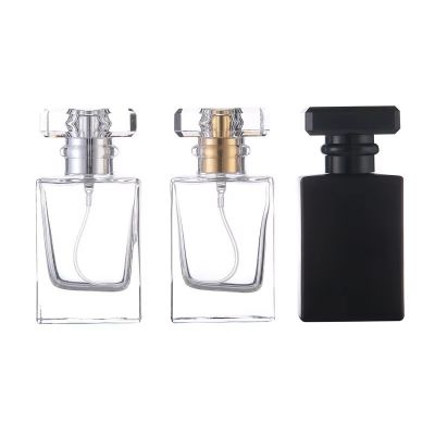 Hot Sale 30ml 50ml Black Clear Square Perfume Bottles Empty Refillable Glass Packaging Bottles With Plastic Caps for Perfumes