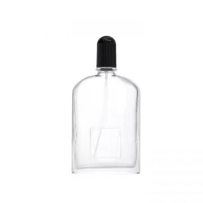 Printing Private Logo 100ml Luxury Empty Crimp Neck Vertical Empty Glass Perfume Spray Bottle With Black Cap