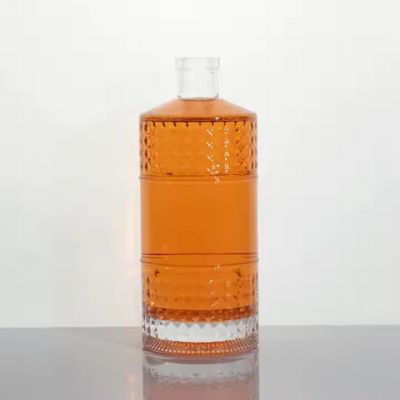 Round Shape Frost Vodka Bottle Flat square Whiskey Bottle 500ml 750ml Cork Cap Flint Liquor Glass Bottle