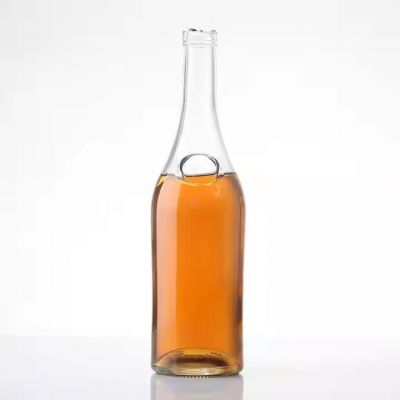 Embossed Round Logo Custom Transparent Glass Liquor Wine Whisky Vodka Tequila Bottle Unique 500ml Fancy Liquor Bottle