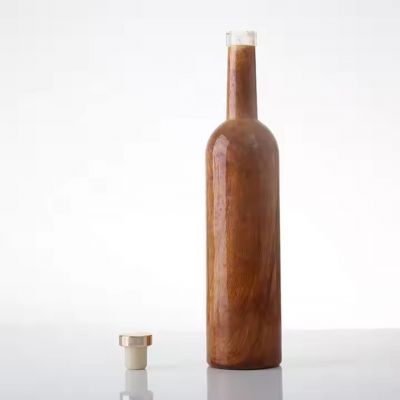 Wood Color Custom 700ml Glass Bottle Whisky Liquor Custom Round Shape Gin Rum Vodka Tequlia Whisky Long Neck Glass Bottles