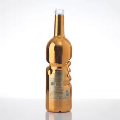 Best Sale High Quality Electroplating Gold Color 750 ml 75cl Wholesale Glass Bottle for Spirit Liquor With Cork Wholesale