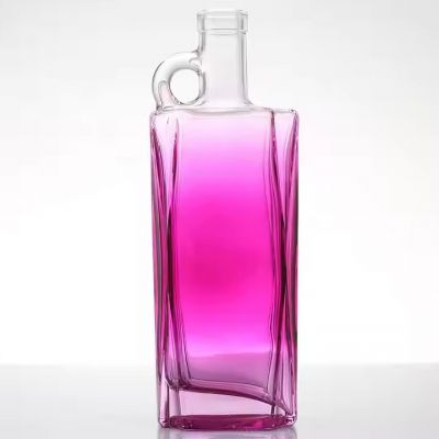 High Quality Colored Square Bottle 700ml Liquor Whisky Vodka Wine Glass Bottle With Cork With Handle for Tequila Liquor Alcohol