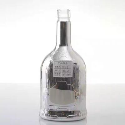 Wholesale Luxury Custom Silver Color Glass Packaging Round 750ml Liquor Spirit Vodka Rum Jin Tequila Brandy Glass Water Bottle
