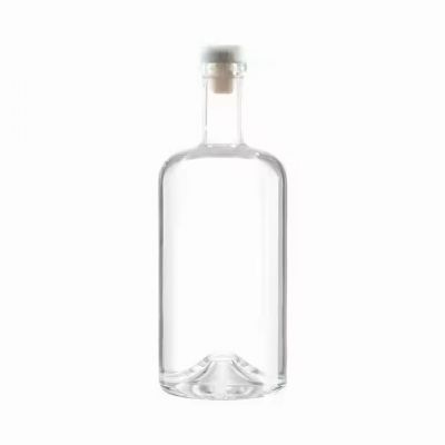 Custom Transparent Round Empty Glass Bottle with Cork Lid for Brand Energy Drinks Whisky Vodka Tequila Wine Brandy